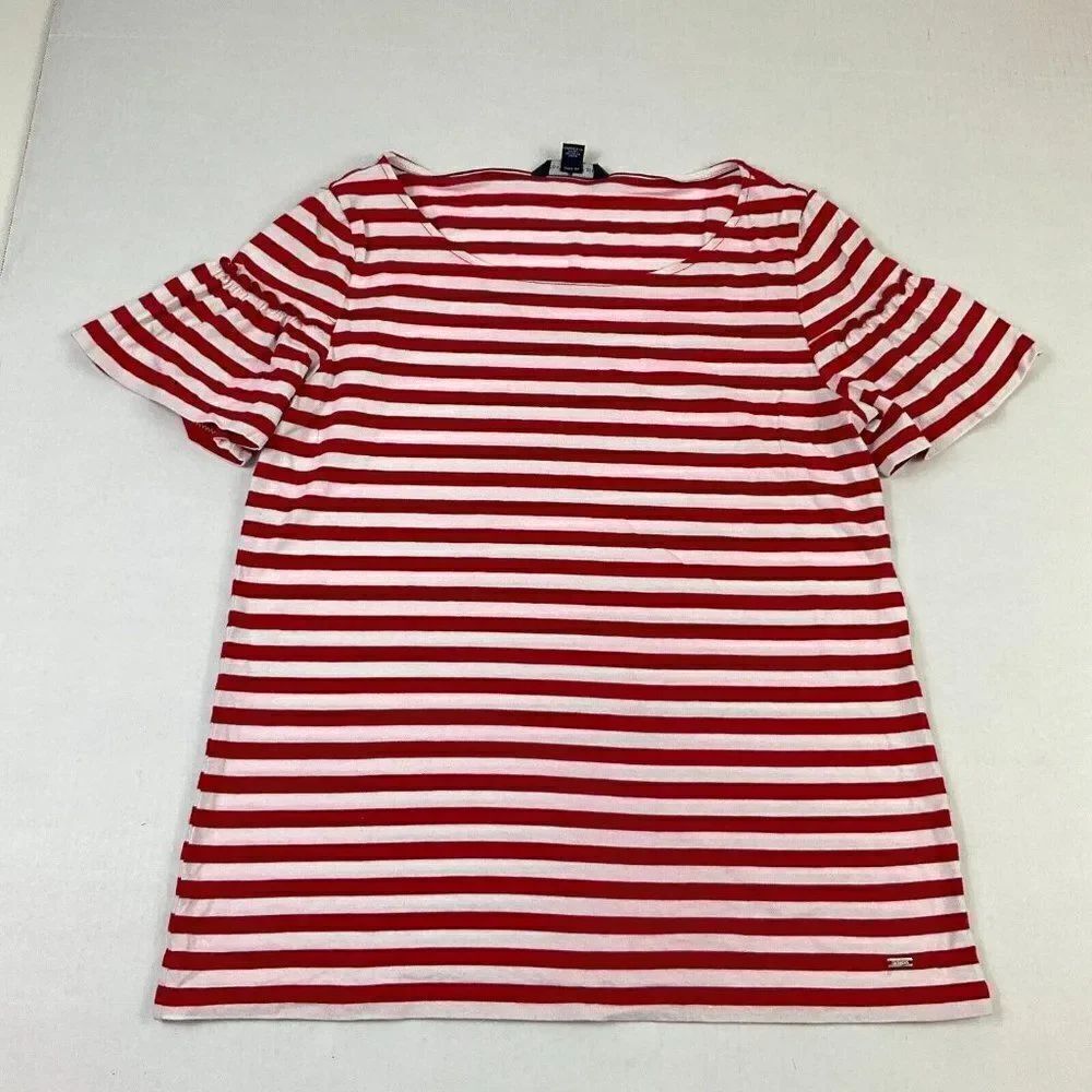 Tommy Hilfiger Womens T-Shirt Striped Flared Short Sleeve Scoop Neck Tee Medium